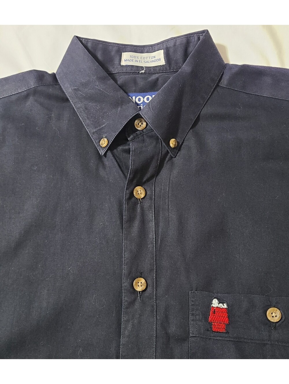 Snoopy & Friends LS Dress Shirt Mens Sz 16.5 (34-35) Large Black Emroidered GUC